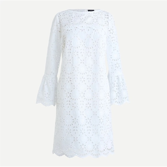 J Crew Embroidered Eyelet White Bell Sleeve Dress Size 8 - Picture 1 of 14